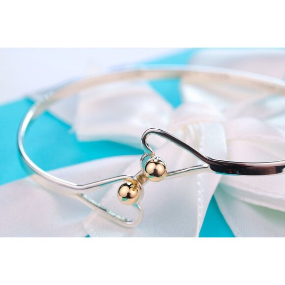 Tiffany & Co. Bracelet Double Heart Bangle in Sterling Silver & 14K Gold Accents - Picture 8 of 14